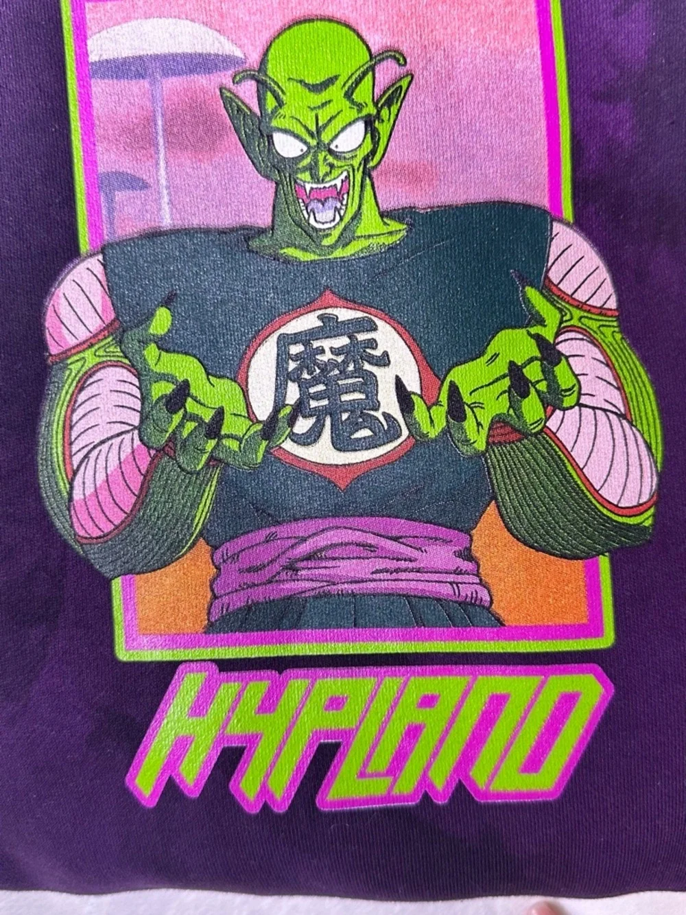 Purple Graphic Crewneck Hoodie with Neon Alien Motif